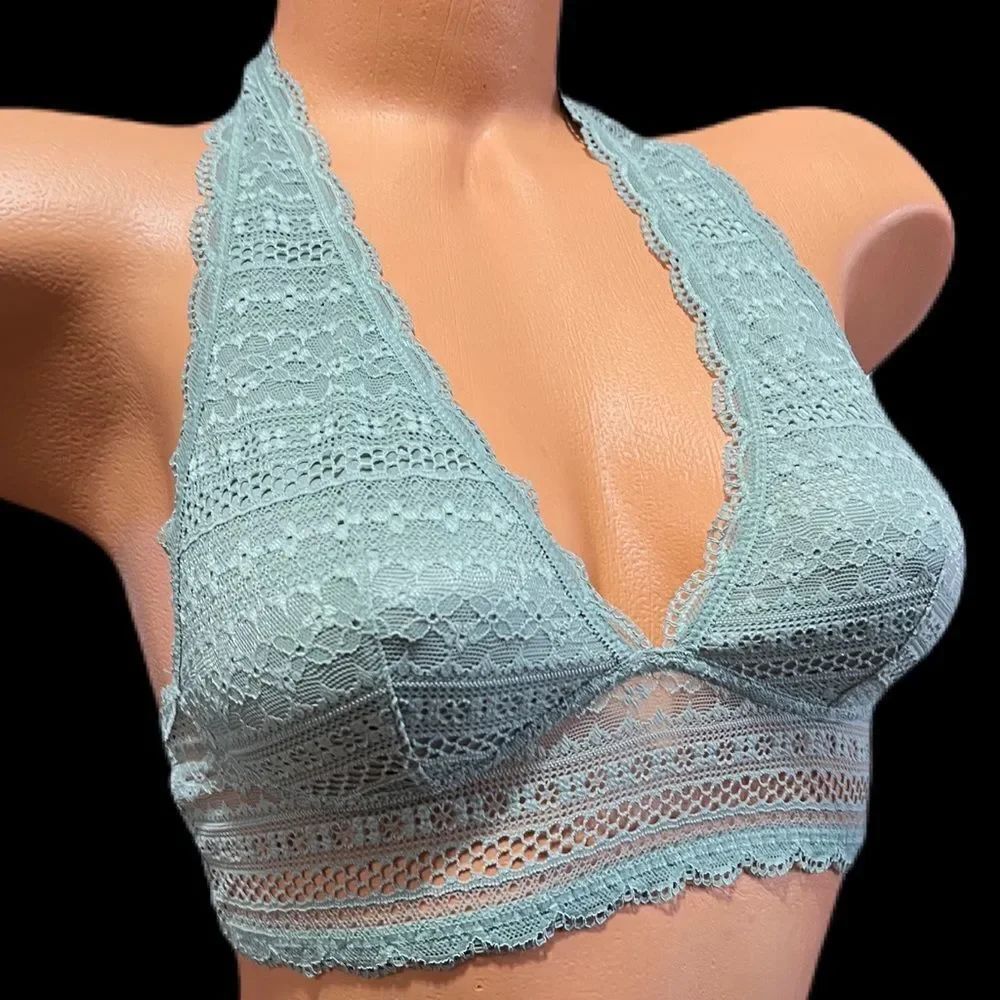 Victoria’s Secret unlined lace halter bralette bra Sage Small